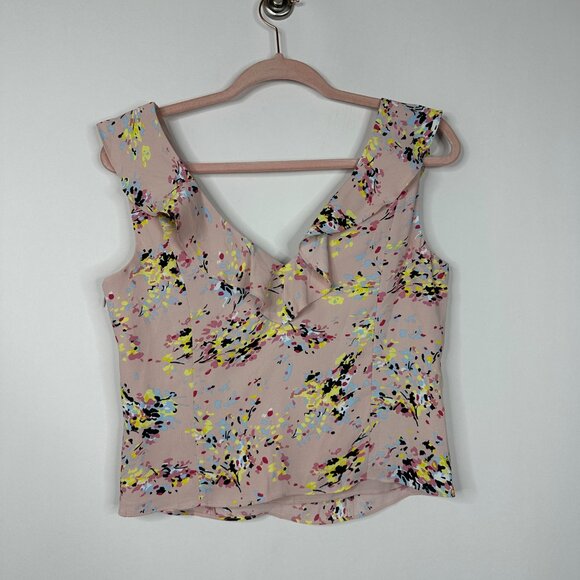 NWT White House Black Market Sleeveless Ruffle Top Petal Swirls Sepia 6 #WHBM4 - Picture 3 of 8